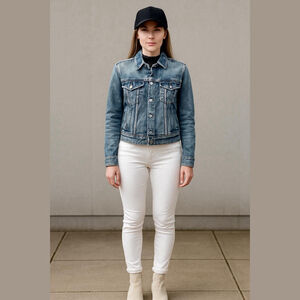 Women's P&P Jeans Blue Denim Jean Jacket Size M with Tan Stitching